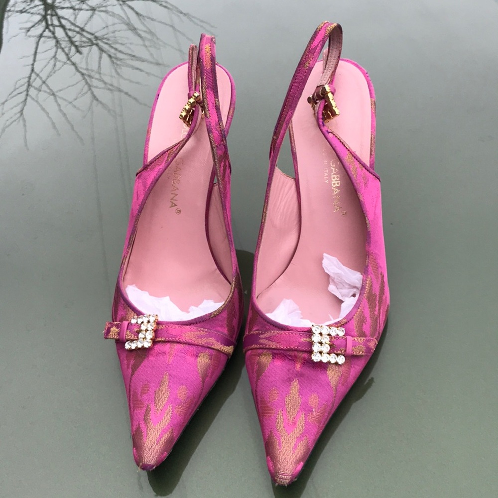 Dolce & Gabbana Pink Fabric Rhinestone Heels, Sz.6